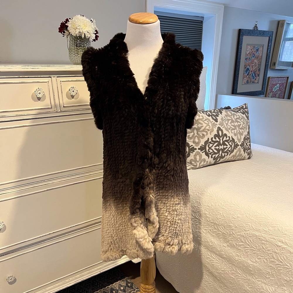 Brown ombré rabbit fur vest.